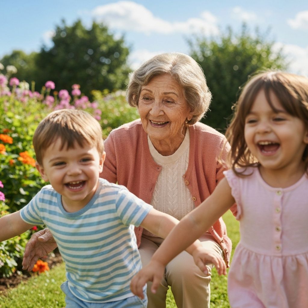 Abuela feliz con sus nietos